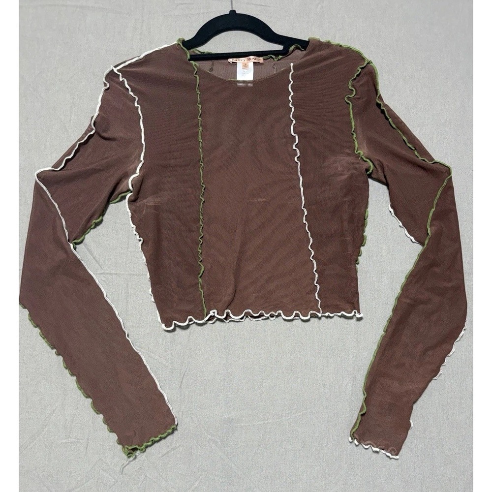 Bailey Rose Brown Sheer Crop Top Shirt Grunge Whimsy Fairy Y2K Festival Women M
